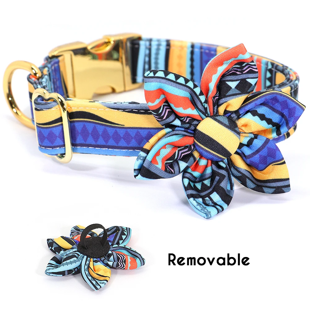 Collar de nailon personalizado para perro, Collar de identificación de mascotas con hebilla de etiqueta personalizada, accesorios de flores para perros pequeños, medianos y grandes, Bulldog - imagen 3