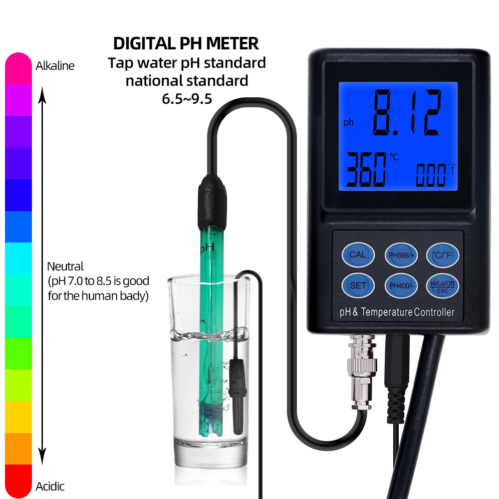 Controlador de PH/temperatura de PH-221, Digital medidor de PH, probador de calidad del agua, rango de 0,00 ~ 14,00ph, Analizador de agua para piscina de acuario - imagen 5