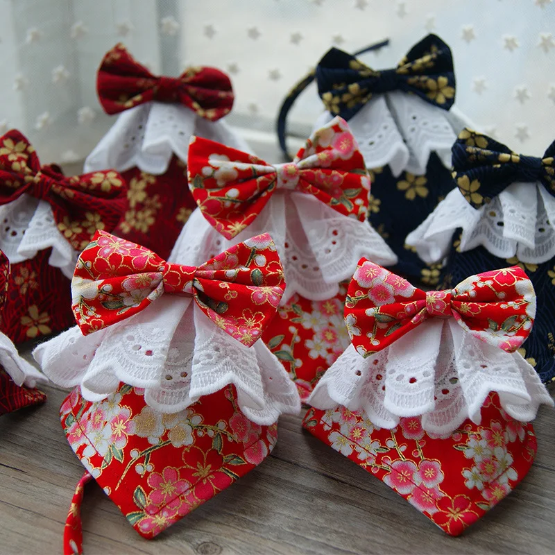 Babero de lazo de encaje hecho a mano de estilo japonés para perro, Linda pajarita, bufanda para perro, cachorros, perros medianos, accesorios para mascotas - imagen 5