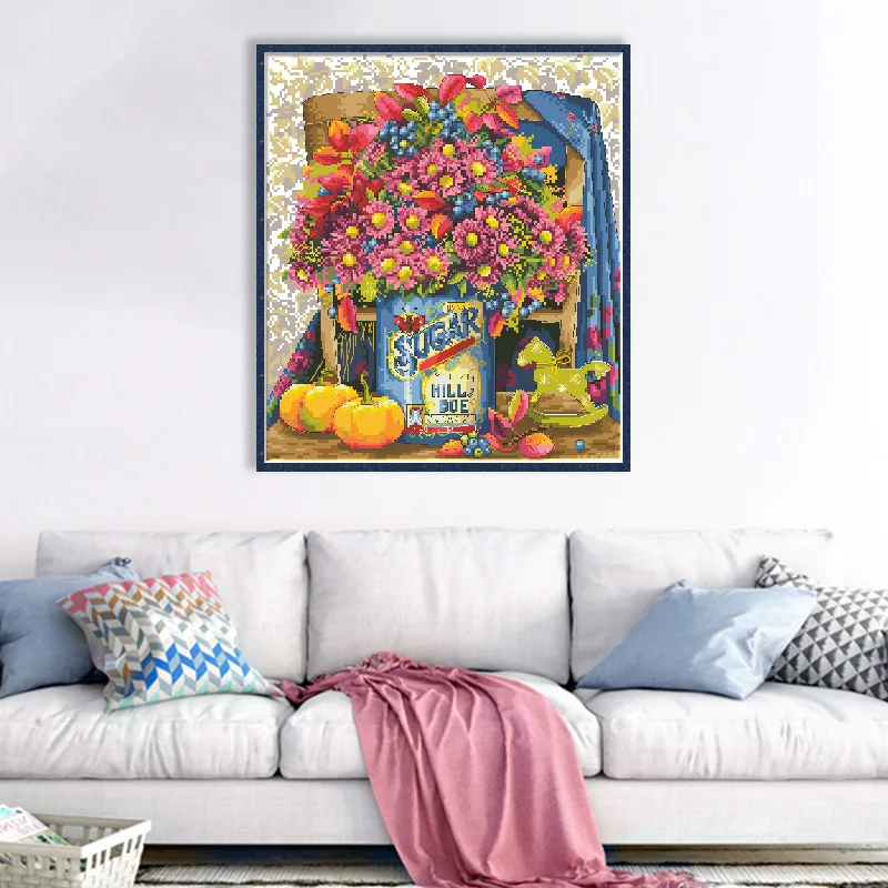 Jarrón precioso Kits de flores de punto de cruz patrones sin imprimir lienzo bordado para costura 11CT 14CT DIY pinturas de decoración del hogar - imagen 2