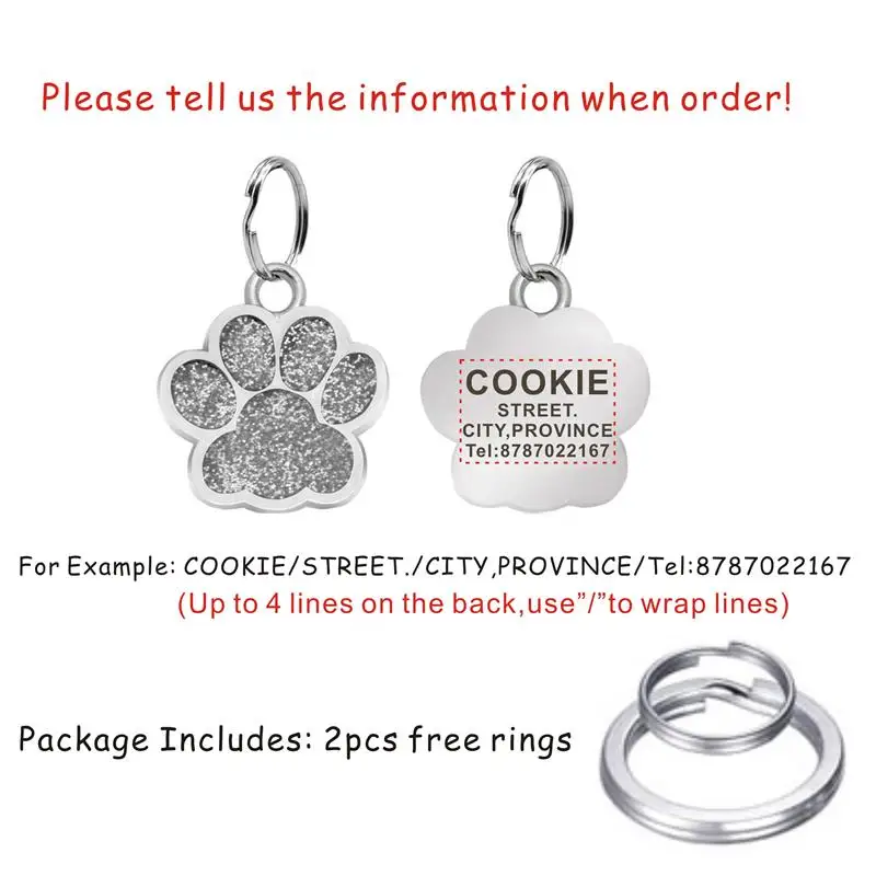 Etiqueta de identificación personalizada para mascotas, etiquetas de nombre de acero inoxidable, accesorios de collar, placa de identificación personalizada con llavero - imagen 3