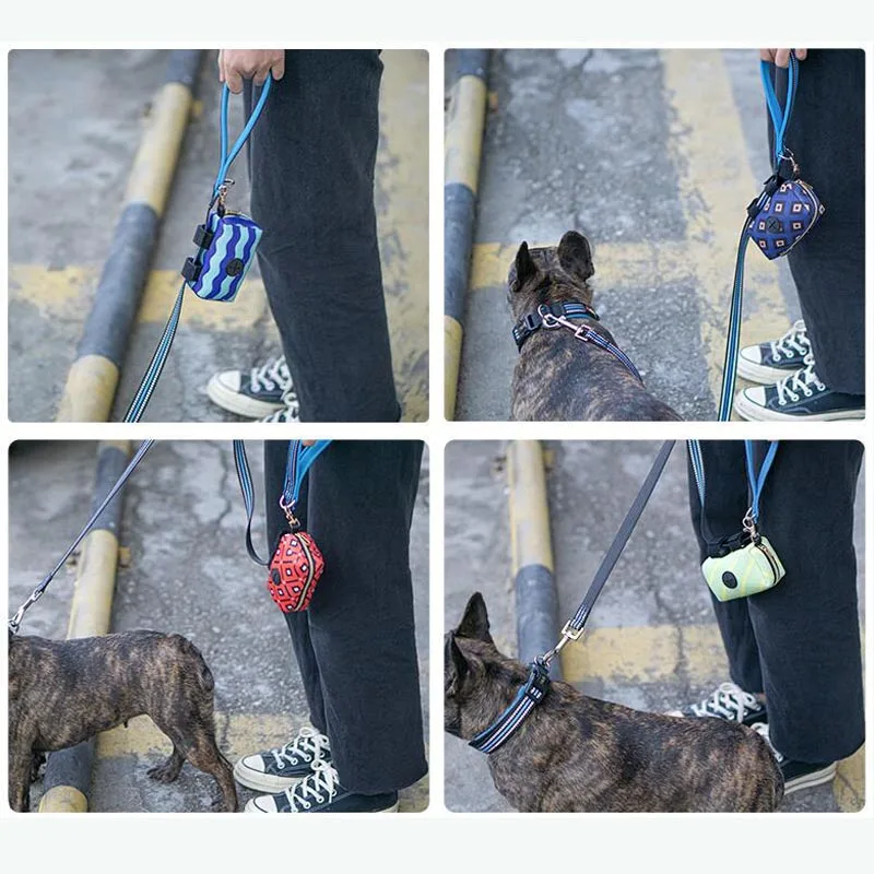 Dispensador portátil de bolsas de basura para perros, soporte para bolsas de basura para mascotas, accesorios de correa para caminar al aire libre, suministros para mascotas, verde, morado, rojo y azul