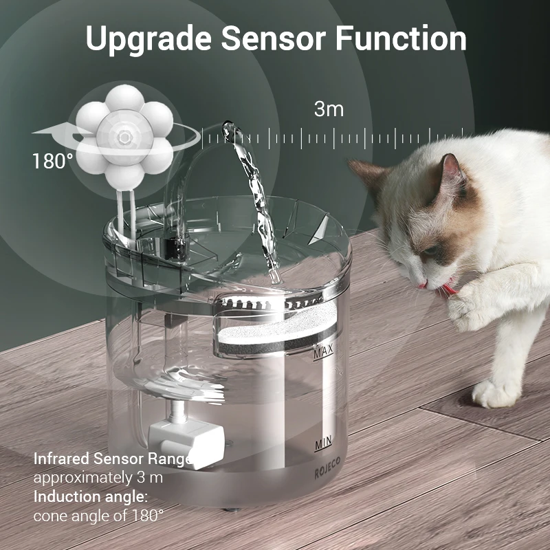 ROJECO dispensador automático de agua para gatos, Sensor automático inteligente con bebedero, accesorios para bebedero - imagen 3