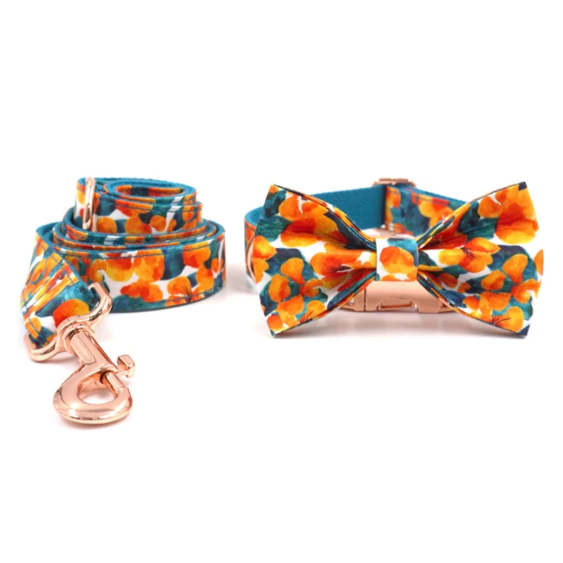 Collar personalizado para perros, conjunto de Collar y correa para perro con patrón de flores hawaianas, pajarita de diseñador de lujo, Collar para perro de liberación rápida