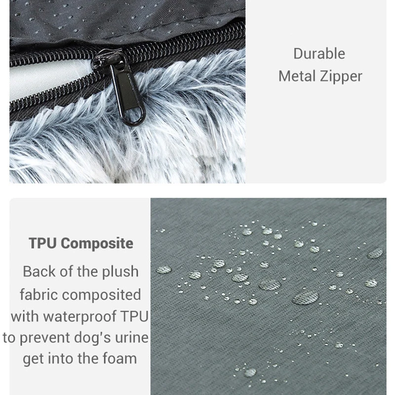 Cama de felpa para perros grandes, colchón de espuma viscoelástica 3D, funda extraíble de lujo de piel larga para mascotas, Cuddler - imagen 5