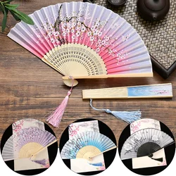 Abanico plegable de seda vintage con diseño japonés para fiestas