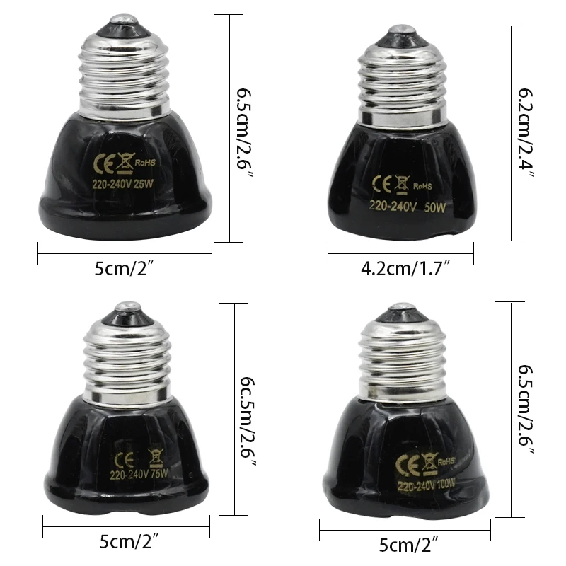 Mini สัตว์เลี้ยงสัตว์เลื้อยคลานอินฟราเรดโคมไฟความร้อนเซรามิค 220V ความร้อน Emitter หลอดไฟ 25W 50W 75W 100W ความร้อน Emitter สัตว์เลื้อยคลานโคมไฟอุปกรณ์ - imagen 4