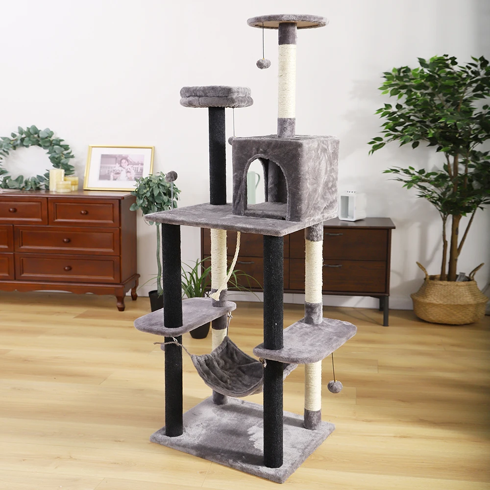 Casa de árbol de felpa para gatos, postes de rascado para gatos, juguete de escalada para gatitos, protección de muebles, torres, entrega rápida - imagen 5