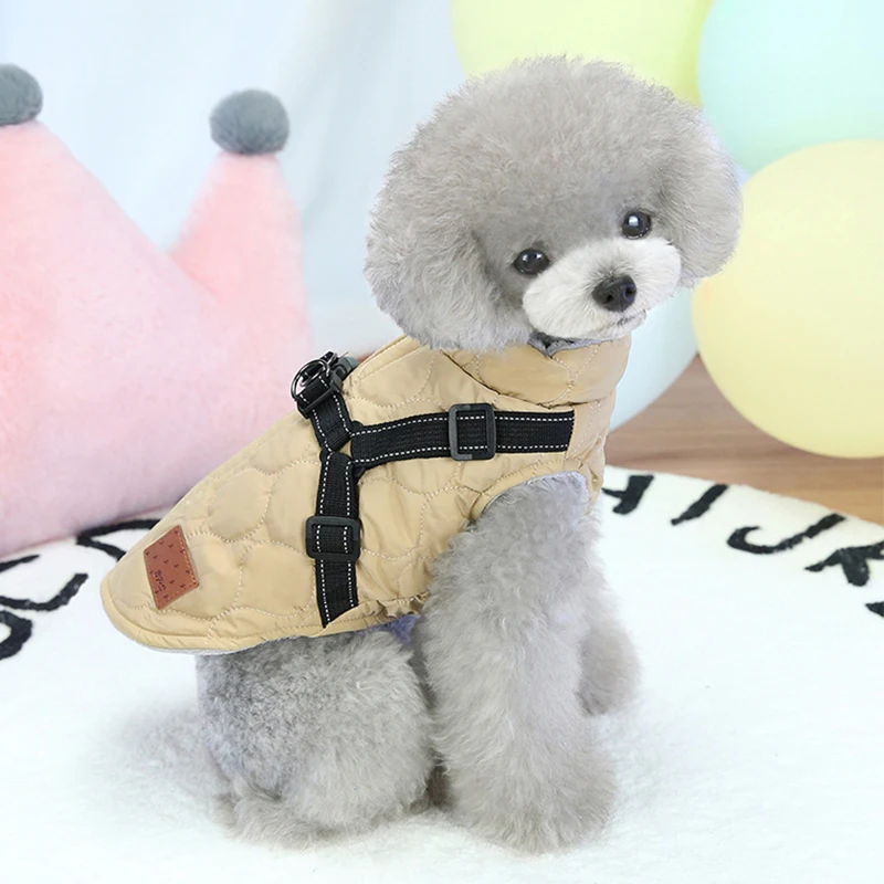 Abrigo reflectante de Bulldog Francés para mascotas, chaqueta con arnés, ropa de invierno para perros pequeños y medianos, ropa para mascotas Corgi Bichon - imagen 5