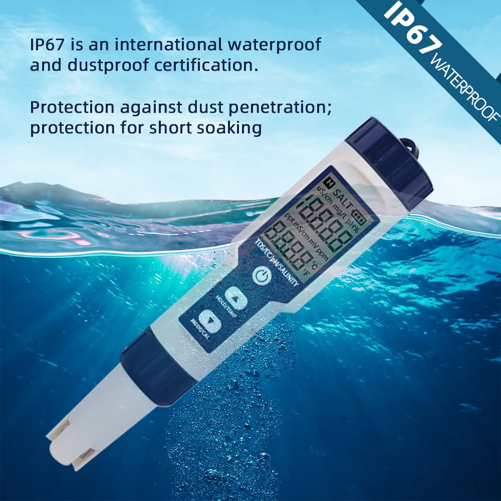 Probador de Calidad del Agua 5 en 1 EC TDS, medidor de pH de temperatura de salinidad para alimentos, bebidas, contenido de sal, medidor ATC de agua de mar para acuario - imagen 2