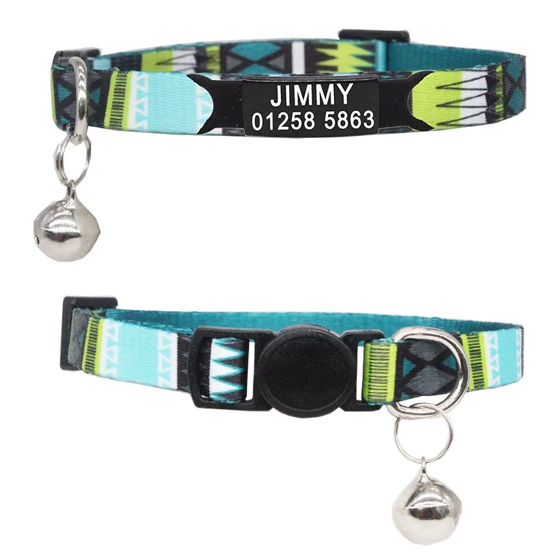 Collar de identificación personalizado para mascotas, Collar de nailon ajustable para cachorro y gato, suministros para mascotas, grabado gratis, bohemio - imagen 4