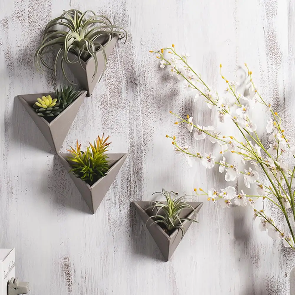 Maceta de pared triangular de estilo europeo Retro, arreglo de flores de cemento, maceta colgante, decoración de Patio, 1 Juego - imagen 2