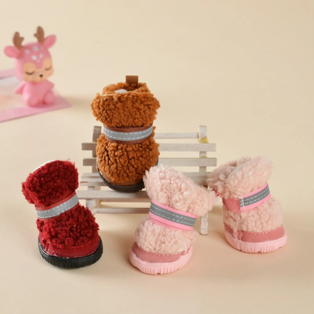 Zapatos cálidos de invierno para mascotas, botas de nieve antideslizantes para perros pequeños, gatos, Chihuahua, Shih Tzu, botines de nieve, 4 unids/set por juego - imagen 4