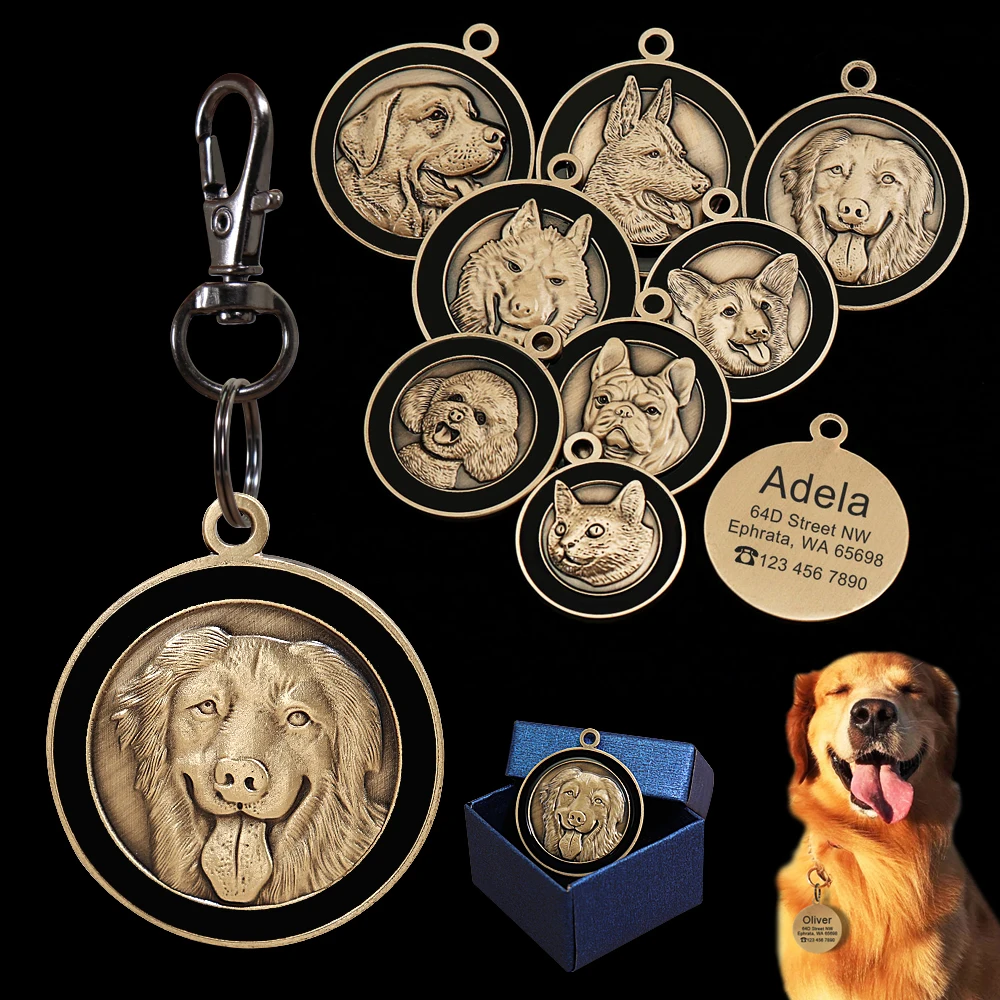 Etiqueta de identificación de perro grabada personalizada, etiquetas de Metal para mascotas, etiquetas de nombre de identificación personalizadas para cachorros y gatos, accesorios de Collar para perros, collares colgantes