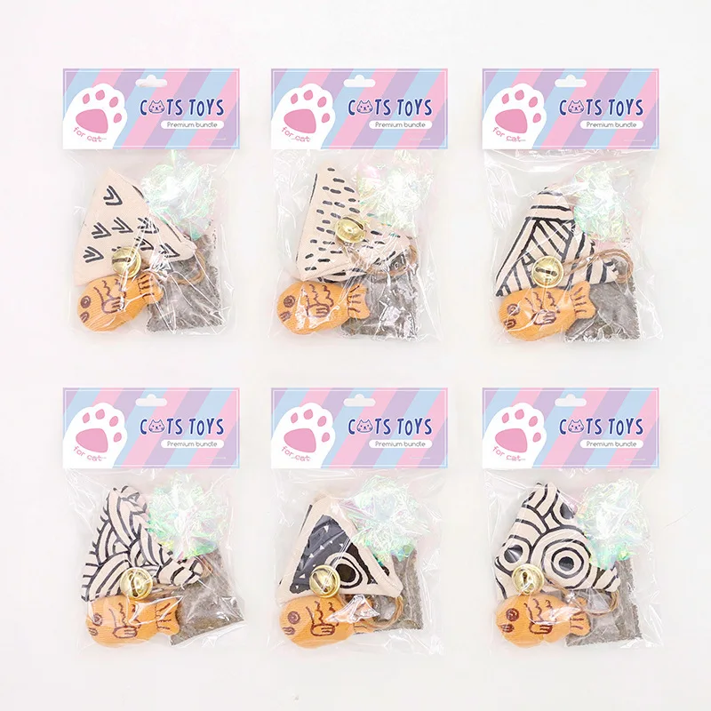 Pet Thickened Canvas Catnip Toy Snapper Barbecue Fish Cake Bell Ringing Paper Ball Cat Self-Hi Set Leaking Food Doll Cat Toy Set - imagen 4