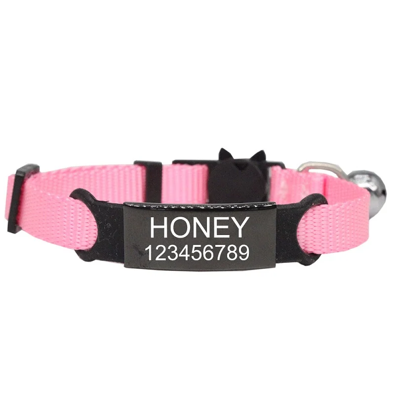 Collar personalizado con etiqueta de identificación para mascotas, etiquetas personalizadas con grabado gratis, Collar para gato, bonito Collar ajustable de nailon con separación de seguridad para perros pequeños - imagen 4