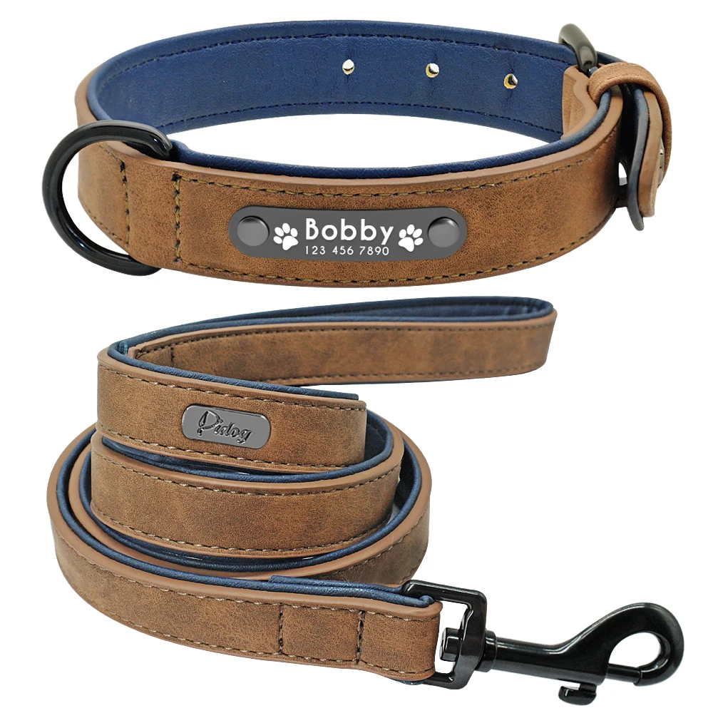 Collar de cuero para perro, conjunto de correas personalizadas, collares para perros personalizados, correa de cuero de 2 capas para perros pequeños medianos grandes Pitbull - imagen 2