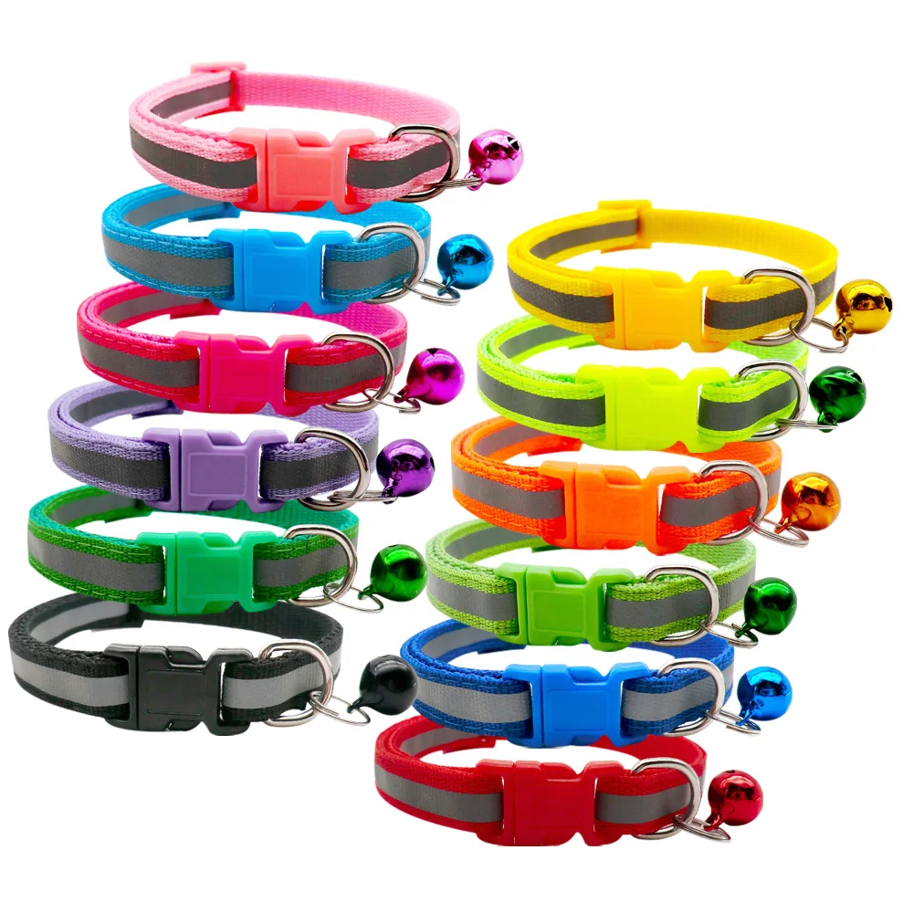 Collar colorido con estampado reflectante para mascotas, Collar ajustable con campana, etiqueta de identificación, suministros para mascotas, venta al por mayor, 24 piezas - imagen 2