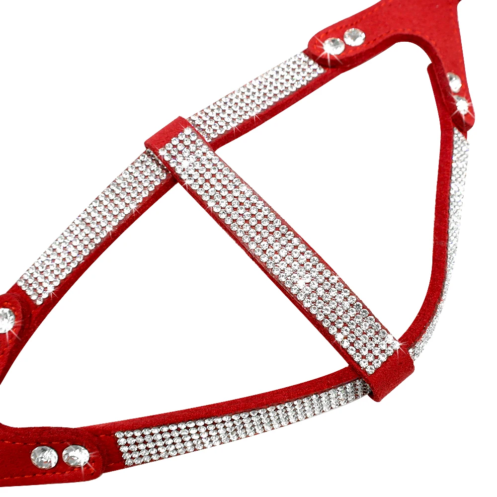 Arnés de Bulldog Francés con diamantes de imitación, arnés de cuero de ante ostentoso para cachorros y perros, chaleco para perros pequeños con gato de cristal S M L para caniche Chihuahua - imagen 4