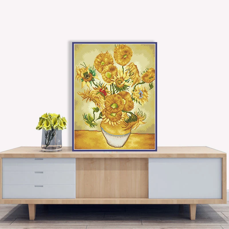 Kits de patrones de punto de cruz de girasol de Van Gogh, pinturas bordadas sin imprimir, lienzo de 11 14CT para costura, manualidades Diy, decoración del hogar - imagen 3