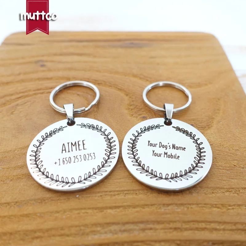 Etiqueta redonda de acero inoxidable con diseño personalizado para perro, etiqueta de nombre para mascota, 3 estilos - imagen 5