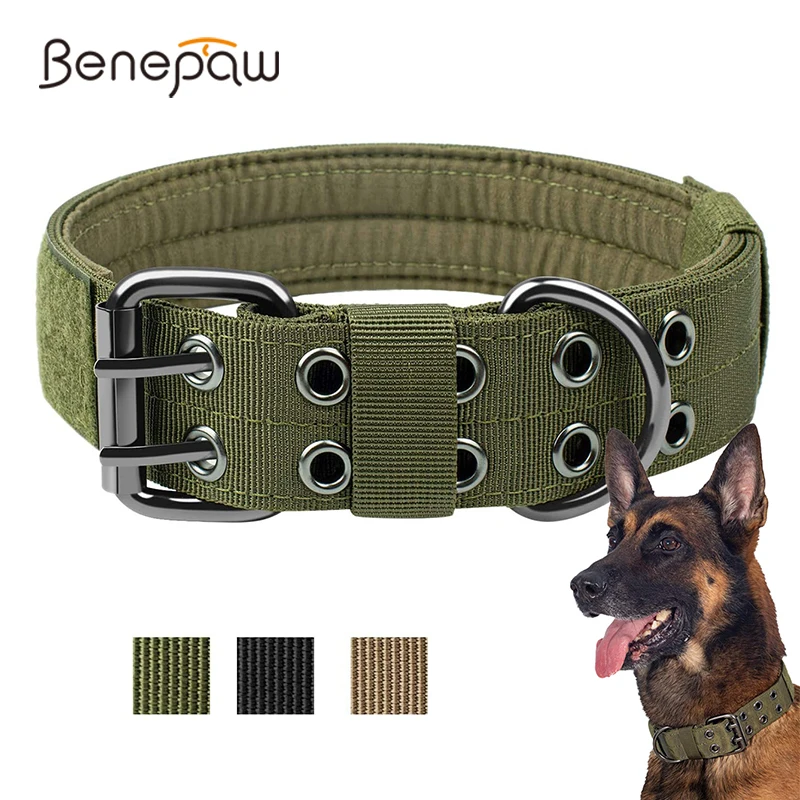 benepaw collar táctico duradero perro collar ajustable entrenamiento militar resistente medianas grandes mascotas panel identificación pegatina mágica