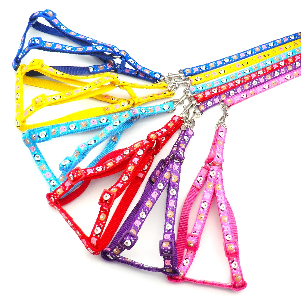 24 Uds. De cadena de poliéster ajustable, juguete interactivo, correa de plomo, collares para perros, suministros para mascotas, arnés impreso, cuerda de tracción para pecho y espalda