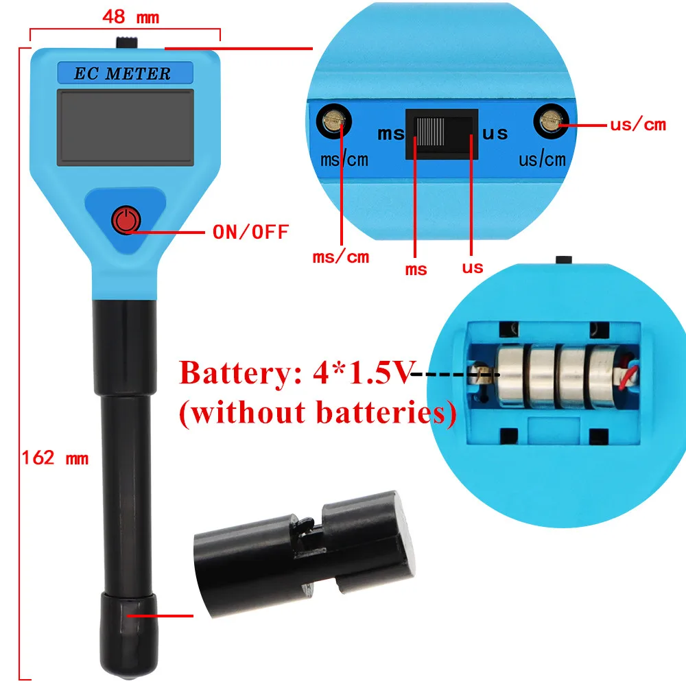 Nuevo medidor EC LED Monitor de calidad del agua probador piscinas de alta precisión acuarios de agua potable 0 ~ 1999us/cm 0 ~ 19,99 ms/cm EC - imagen 2