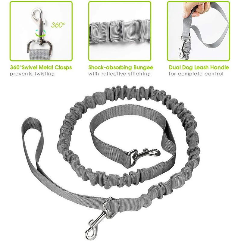 Benepaw-correa reflectante para perro, accesorio con dos bolsas de almacenamiento, cintura ajustable, elástica, para correr, para perros medianos y grandes - imagen 5