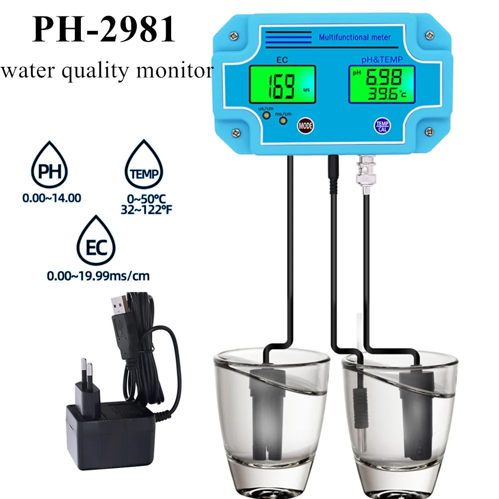 Medidor de calidad del agua PH-2981, Detector Digital de PH EC, probador de temperatura, instrumento de medición continua multiparámetro, 3 en 1 - imagen 2