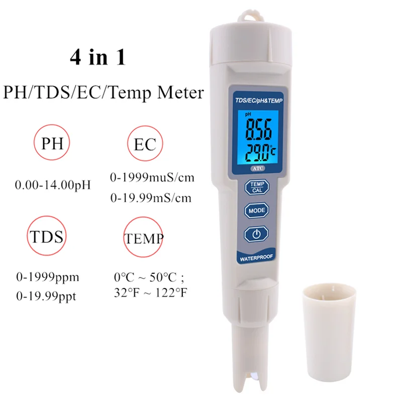 Medidor de PH Digital 4 en 1, medidor de temperatura del agua, TDS, EC, Pluma de prueba de agua, analizador TDS para piscina y Acuario - imagen 3
