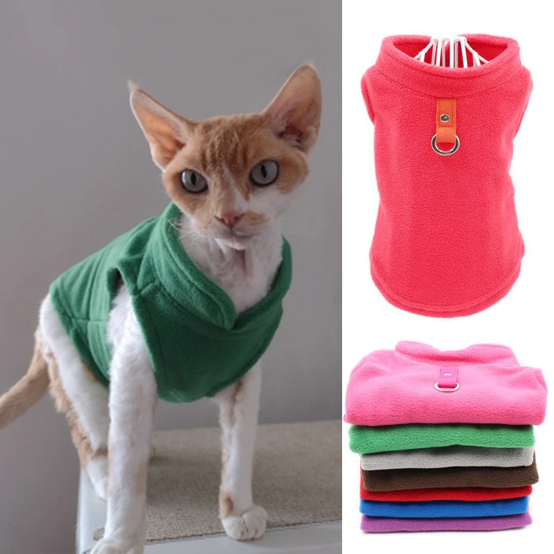Ropa de gato de Color sólido, suéter suave de invierno para gatitos, chaleco polar de gato esfinge, chaqueta para gatos pequeños y medianos