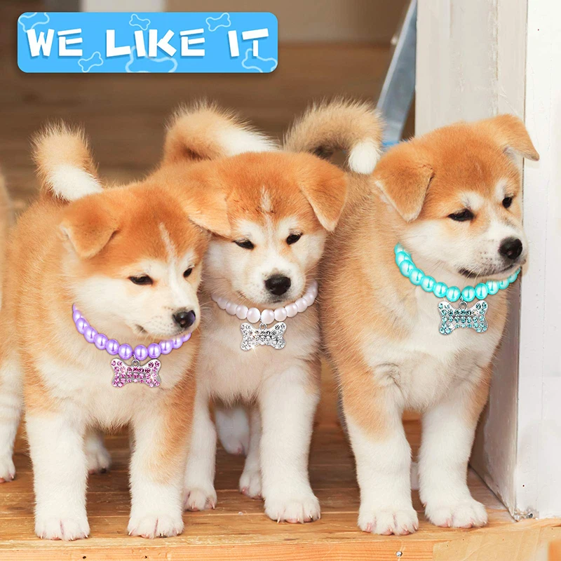 Benepaw-Collar de perlas para perro pequeño con diamantes de imitación de hueso, correa ajustable para el cuello, para cachorro, gato, fiesta, boda - imagen 2