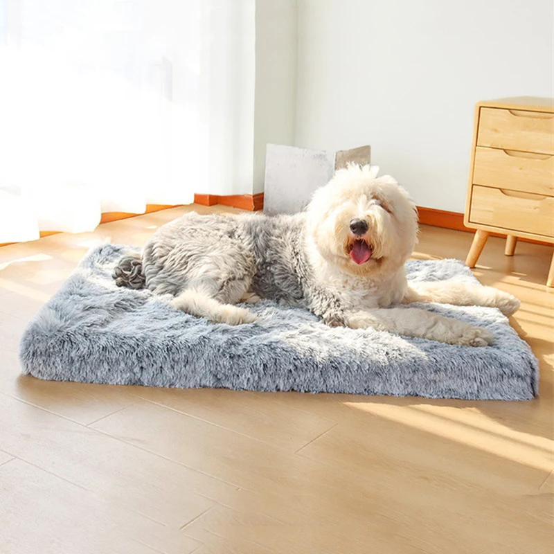 Cama de felpa para perros grandes, colchón de espuma viscoelástica 3D, funda extraíble de lujo de piel larga para mascotas, Cuddler