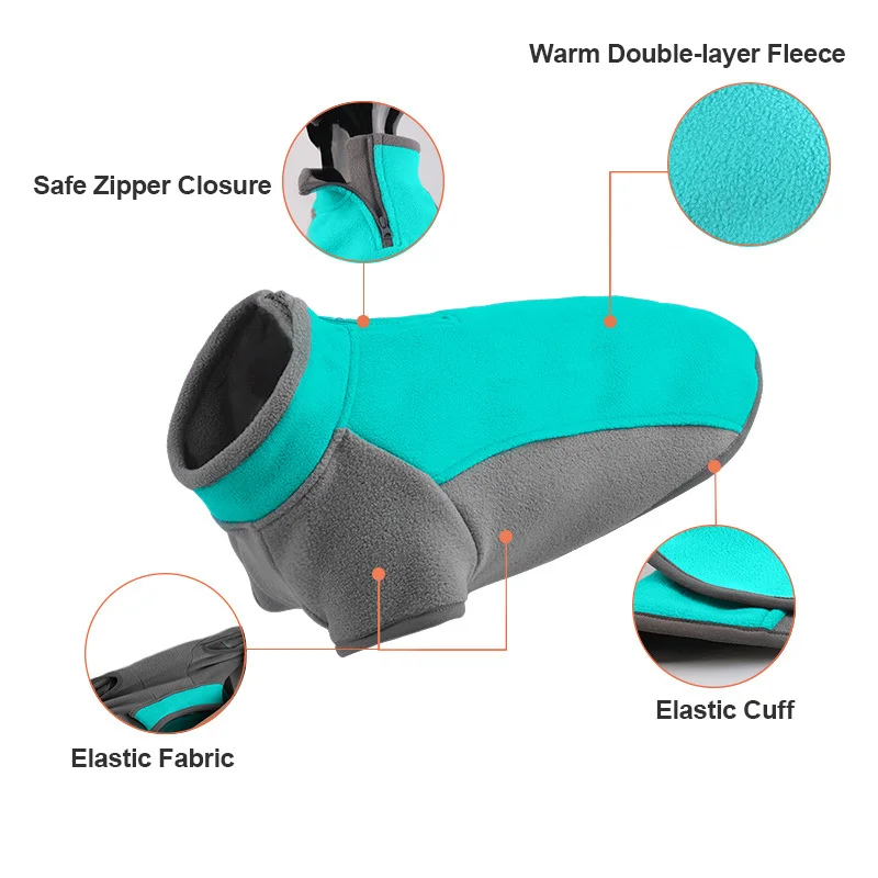 Una bota para perros azul y gris con cremallera y brazalete elástico