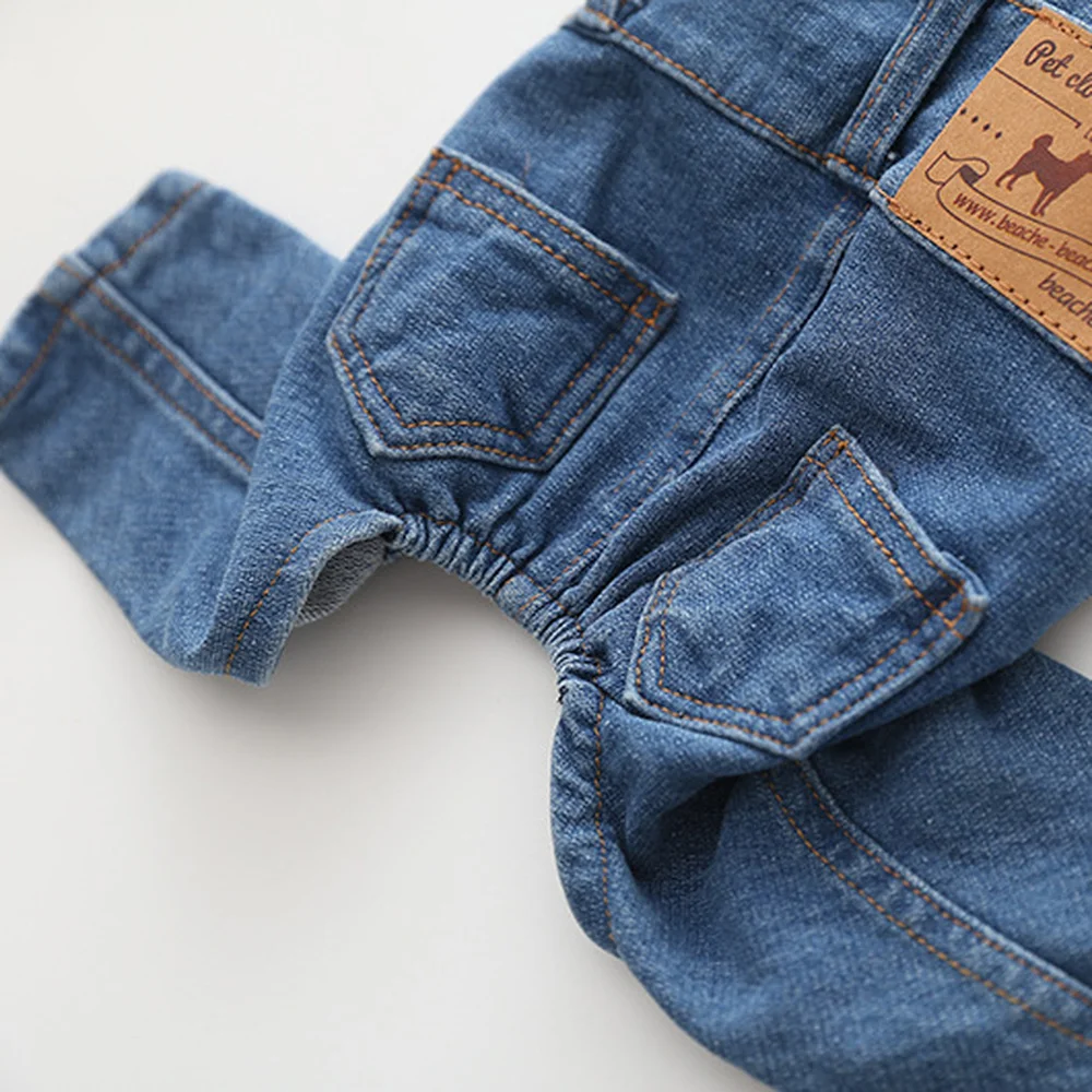 Vaqueros lavados para perro, pantalones elásticos cómodos para mascotas, mono informal, ropa para perros pequeños - imagen 5