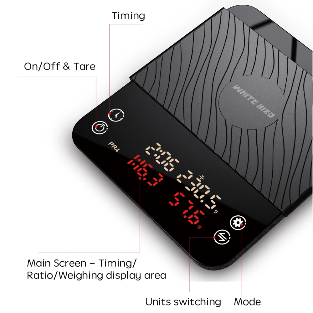 Báscula de café inteligente, 2kg/0,1g, Mini báscula electrónica Digital negra para café, carga USB, temporizador automático, báscula de cocina con temporizador - imagen 3