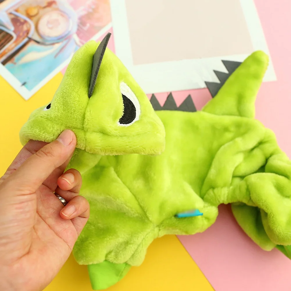 Ropa de terciopelo Coral para perro, disfraces de dinosaurio de dibujos animados para Halloween, ropa cálida para mascotas, ropa de cuatro patas, monos para perros, Invierno - imagen 4
