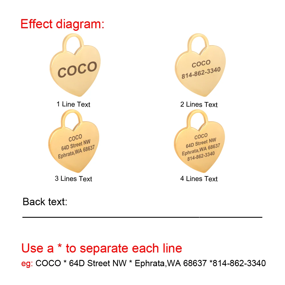 Etiqueta de identificación de perro con forma de corazón personalizada, placa de identificación para mascotas pequeña, mediana y grande grabada, etiqueta de perro dorada de moda personalizada de acero inoxidable antipérdida - imagen 4