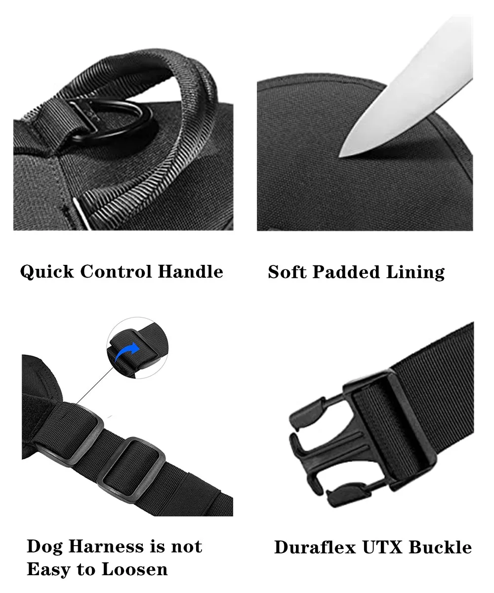 Arnés táctico militar para perros con mango para perros grandes y pequeños, servicio sin tirones, chaleco de entrenamiento, resistente, ajustable - imagen 2