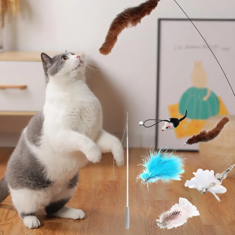 Juego de juguetes interactivos para gatos, juguete de pesca para mascotas, palo de pesca para gatitos, 1 Juego - imagen 4