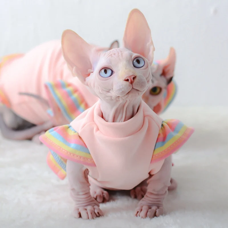 Ropa cálida de invierno para gatos, sudaderas con capucha de algodón suaves para gatos, disfraces de gatos sin pelo, jersey, vestido de gatito esfinge, chaqueta para gatos - imagen 3