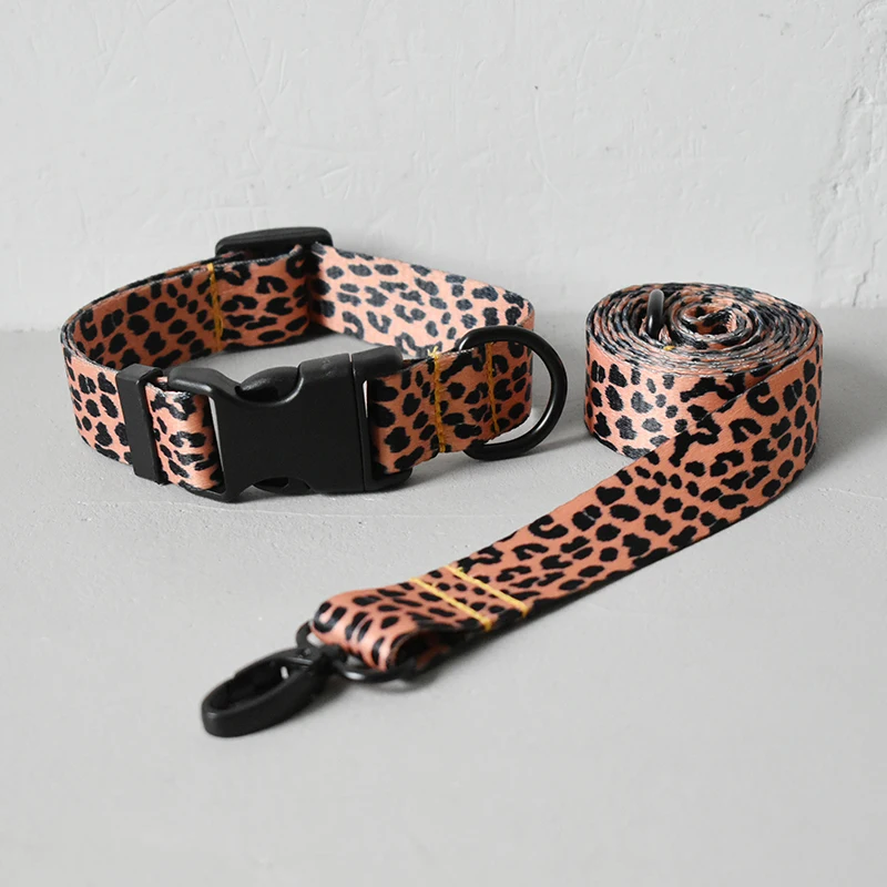 Accesorios para mascotas de Color leopardo, collares para perros de diseño samoyedo, Kit de correa para mascotas, Collar y correa para perro, conjunto para Collar de Pug - imagen 2