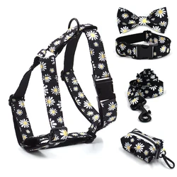Arnés collar perro personalizado con margarita hebilla negra ajustable