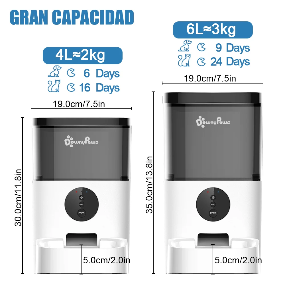 Alimentador automático para mascota, comedero lento de 4-6 l, para perros y gatos, dispensador de comida inteligente, WiFi y grabadora de voz, gran capacidad de sincronización - imagen 2