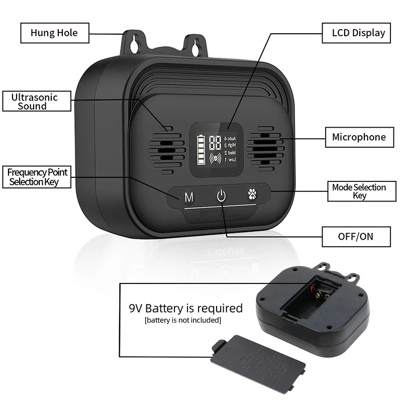 Benepaw-dispositivo antiladridos con pantalla LCD ajustable, disuasorio ultrasónico para ladridos de perros, resistente al agua, entrenamiento de mascotas hasta 15m - imagen 3