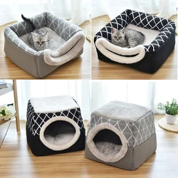 Cama cálida felpa invierno gatos perros – Nido calmante suave