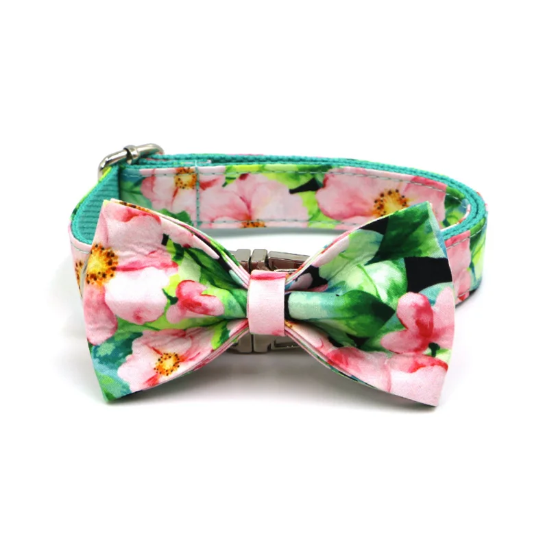 Collar para perro mascota, conjunto de Collar y correa para perro con estampado Floral rosa personalizado para perros pequeños, medianos y grandes, hebilla de liberación rápida - imagen 3
