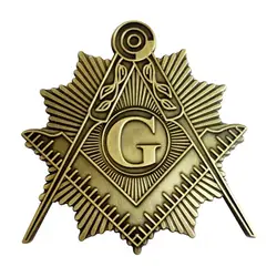 Pegatina emblema masónico dorado – Compás y escuadra para coche y moto
