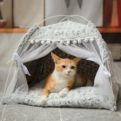 Cama plegable para gatos de princesa dulce, tienda para gatos, casa para perros, camas tipo cesta para perros y gatitos, casas para gatos bonitas, cojín para el hogar, perrera para mascotas, productos
